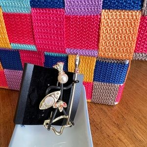 Vintage Women Warrior Brooch with Faux Pearl and Rhinestones